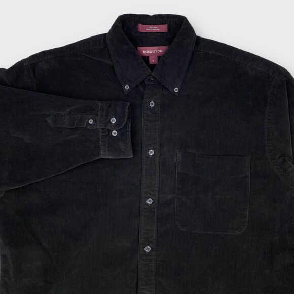VTG Nordstrom Shirt Mens Medium Nautical Velour Corduroy Relaxed Black Sailing - Picture 2 of 14